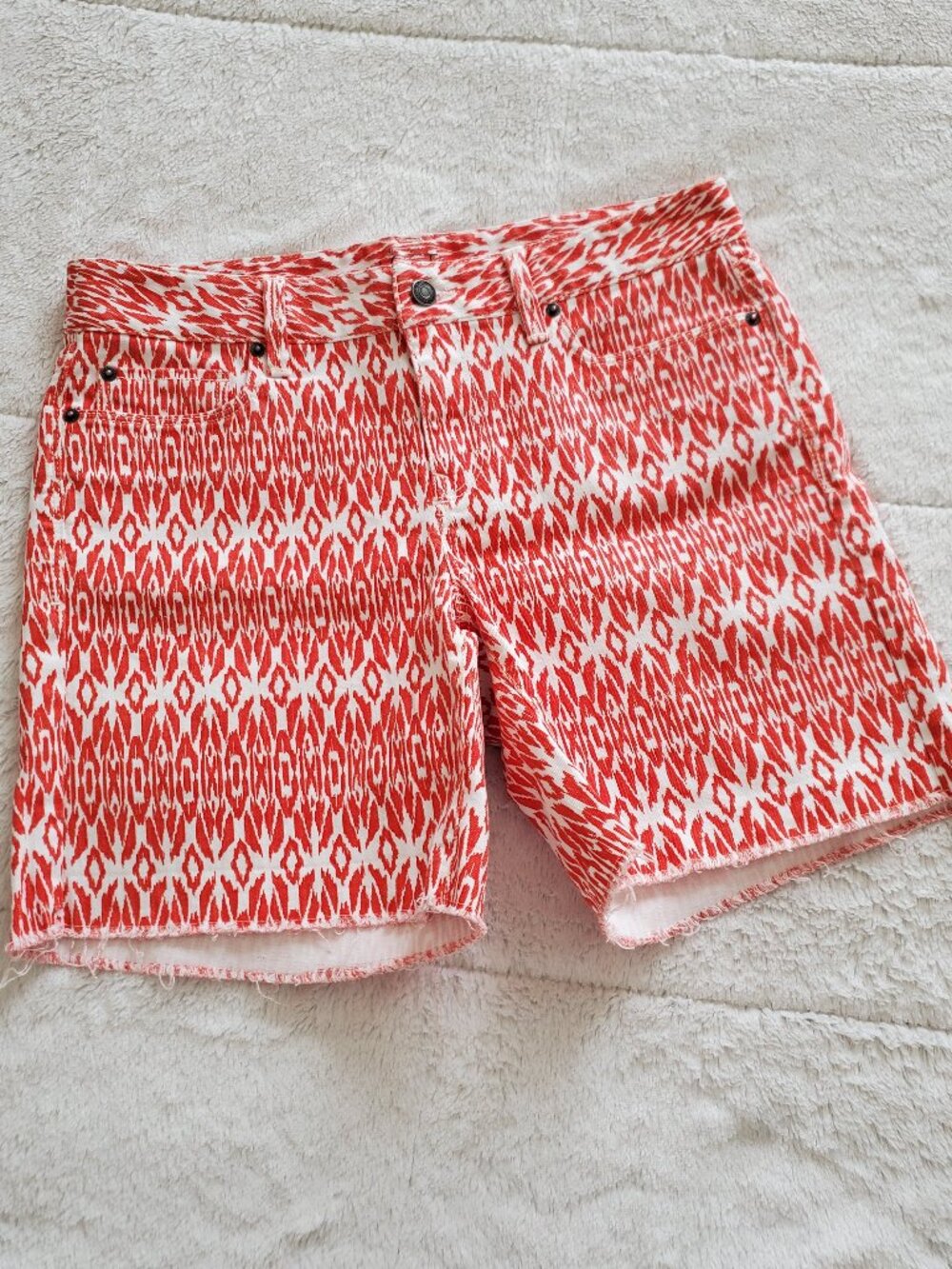 Ann Taylor LOFT Mid-Rise Printed Fringe Jean Shorts